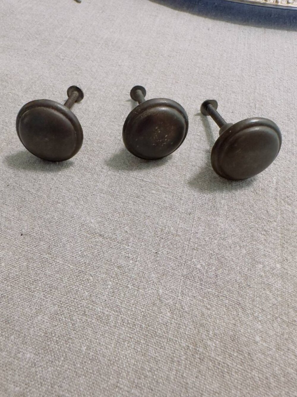 Set of 3Antique Brass Drawer Knobs Early 20th Century 1.25” Round Furniture